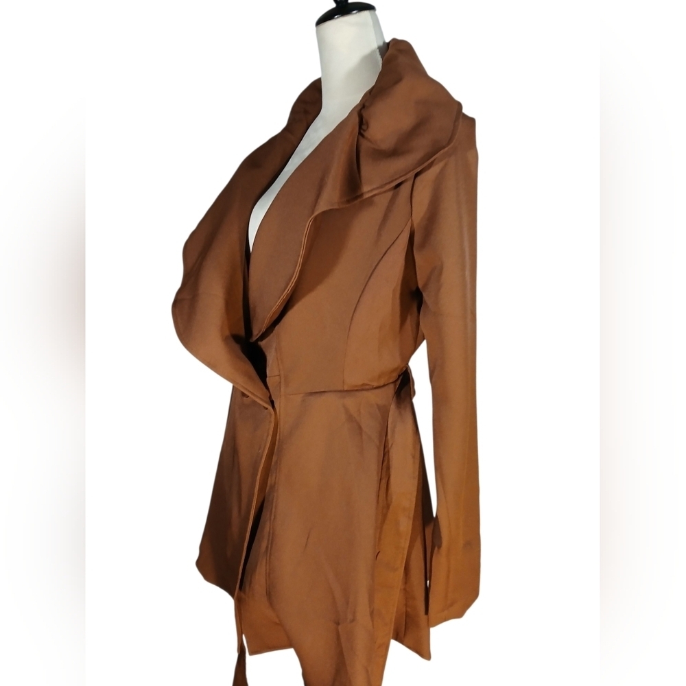 Wide Gathered Collar Jacket Button & Tie Waist Size Large - Picture 2 of 10